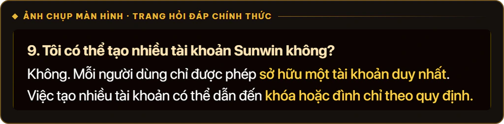 Hỏi đáp chính thức Sunwin về quy định mỗi người một tài khoản