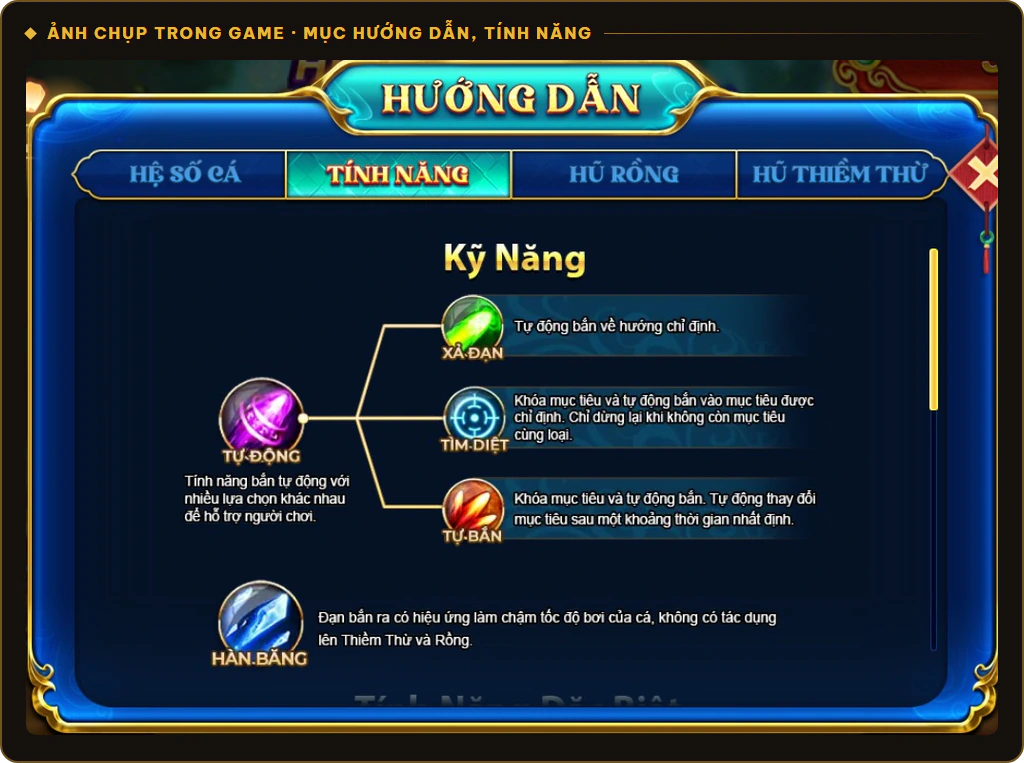 Kỹ năng Tự Động và Hàn Băng trong mục Hướng dẫn của Sun Cá