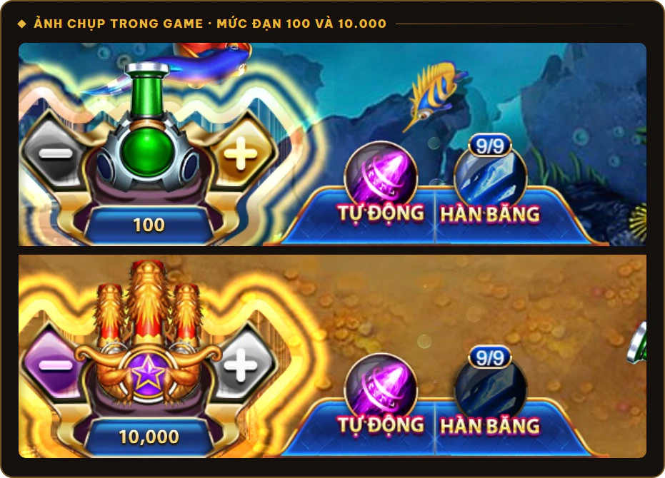 Mức đạn thấp nhất 100 và cao nhất 10.000 trong phòng Khám phá Đại Dương