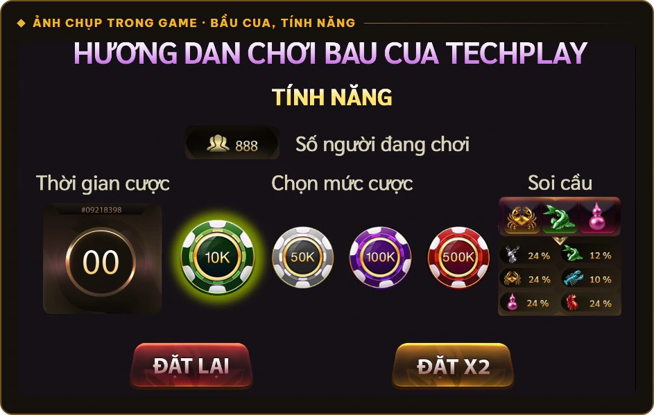 Các tính năng bàn Bầu Cua Sunwin như chọn mức cược, soi cầu