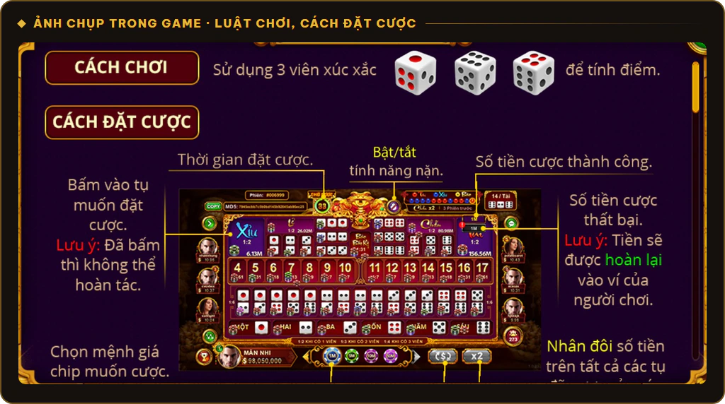 Hướng dẫn cách đặt cược trong mục Luật chơi bàn Sicbo Sunwin