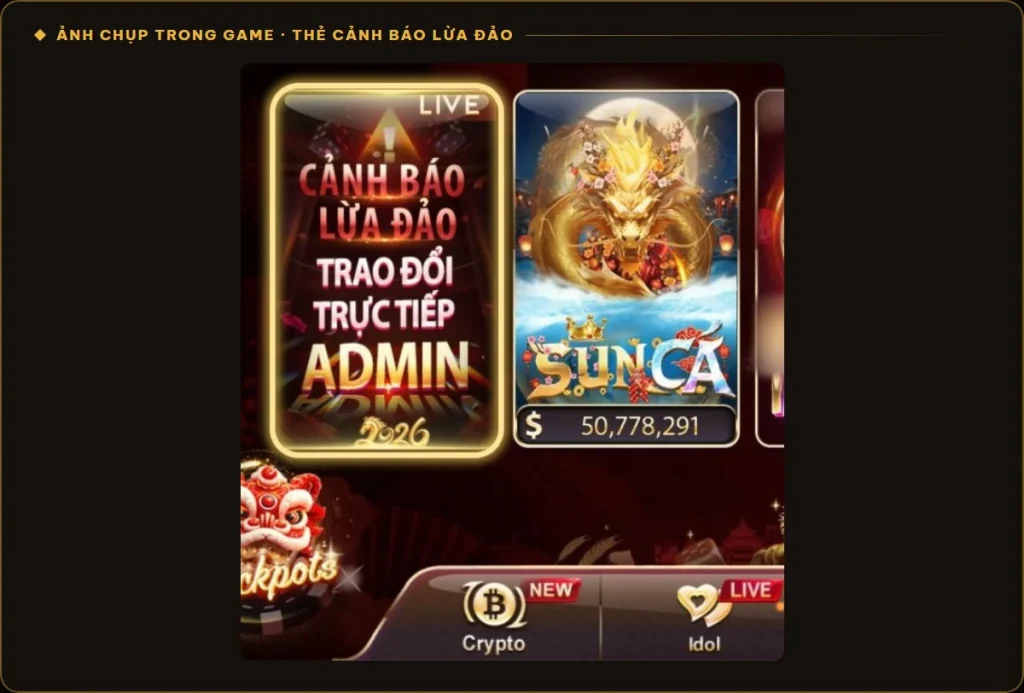 Thẻ Cảnh báo lừa đảo trong sảnh game Sunwin