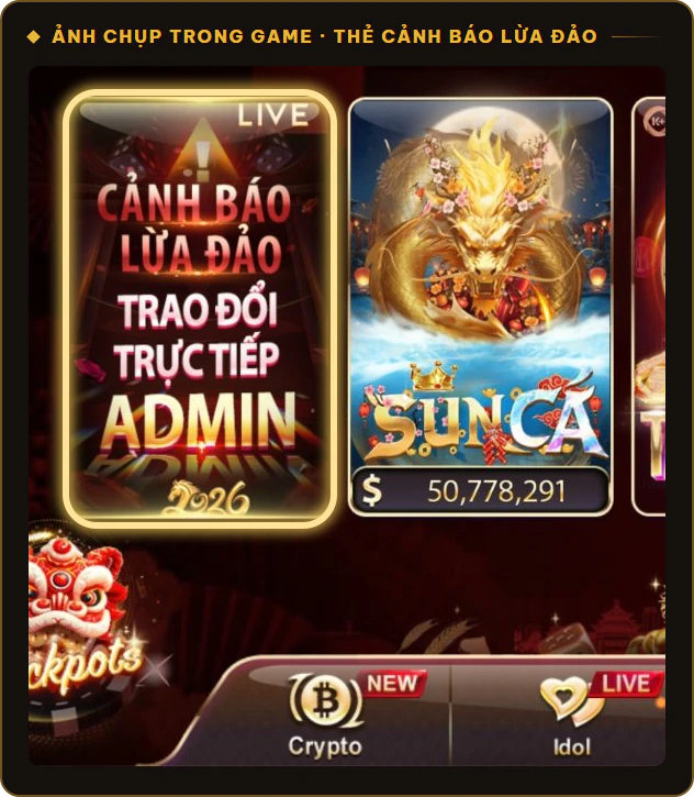 Thẻ Cảnh báo lừa đảo trong sảnh game Sunwin