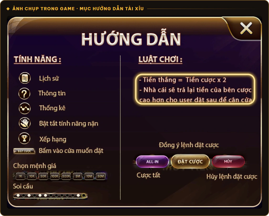Mục Hướng dẫn Tài Xỉu Sunwin ghi tiền thắng bằng tiền cược nhân 2 và luật cân cửa
