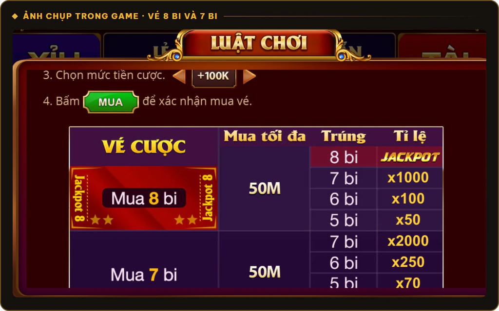 Bảng thưởng vé Keno 8 bi và 7 bi