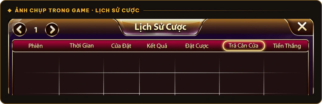 Bảng Lịch sử cược Tài Xỉu Sunwin với cột Trả Cân Cửa