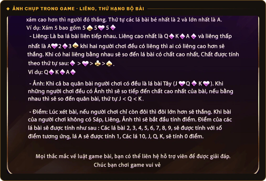 Thứ hạng bộ bài Liêng Sunwin gồm Sáp, Liêng, Ảnh và Điểm