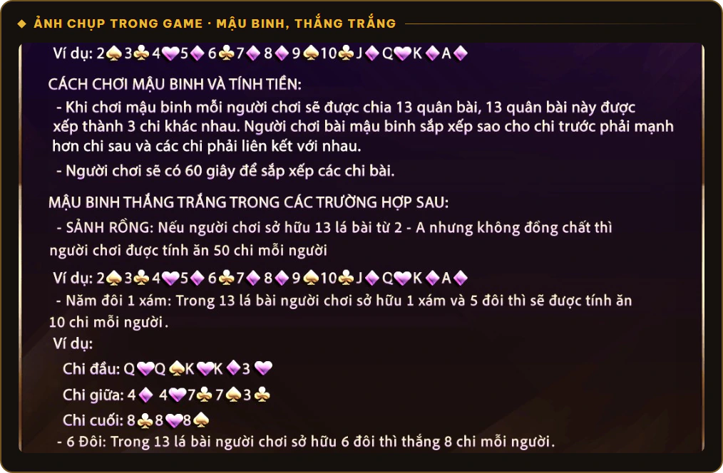 Các thế thắng trắng Mậu Binh Sunwin như sảnh rồng, năm đôi một xám