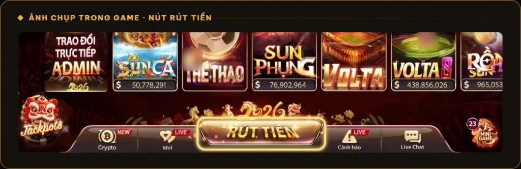 Nút Rút tiền trong sảnh game Sunwin