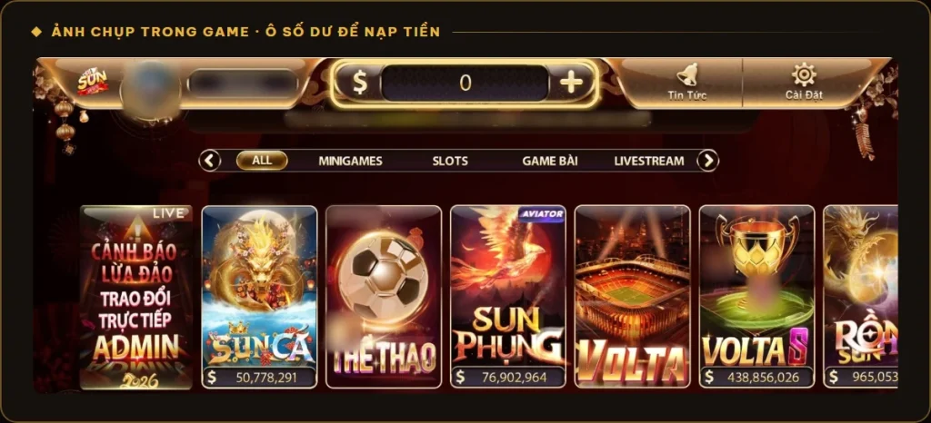 Ô số dư có dấu cộng trong sảnh game Sunwin