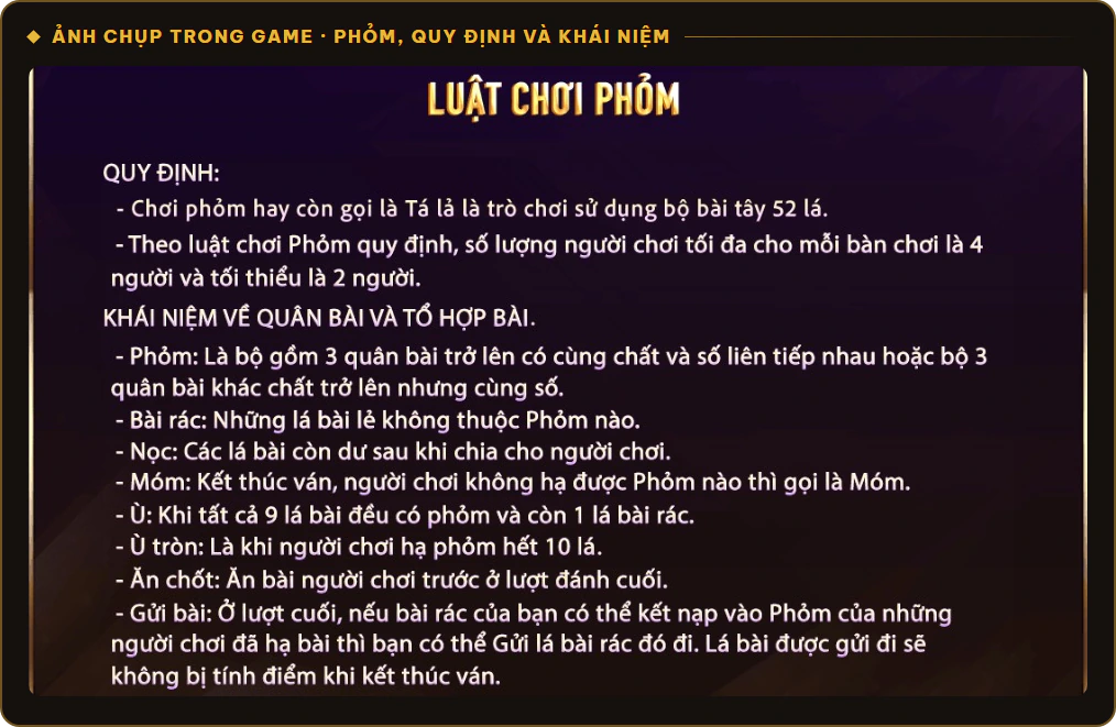 Quy định và khái niệm phỏm, bài rác, nọc, móm, ù trong Phỏm Sunwin