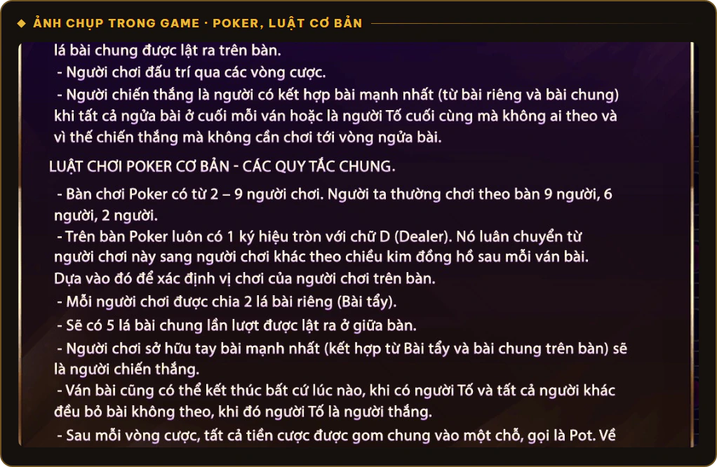 Quy định và luật Poker cơ bản trong mục Hướng dẫn của Sunwin
