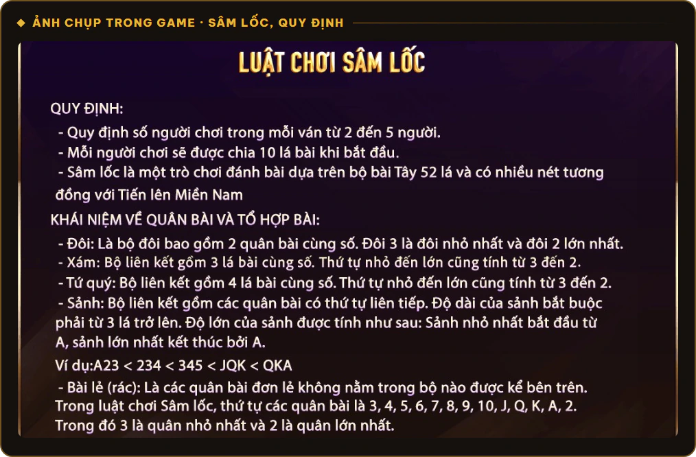 Quy định và tổ hợp bài Sâm Lốc Sunwin