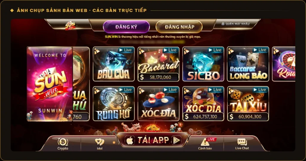 Các bàn chơi trực tiếp trong sảnh bản web Sunwin