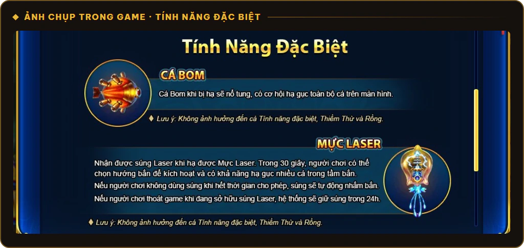 Tính năng đặc biệt Cá Bom và Mực Laser trong bắn cá Sun Cá