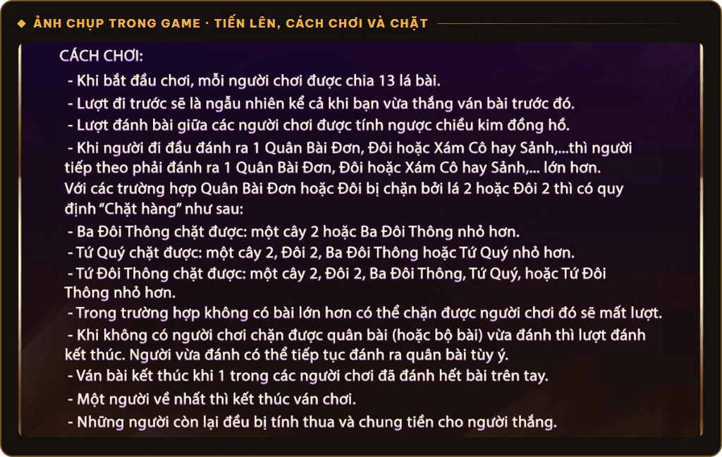Cách chơi và luật chặt hàng Tiến Lên Miền Nam trên Sunwin