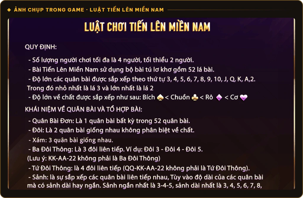 Luật chơi Tiến Lên Miền Nam trong mục Hướng dẫn của Sunwin