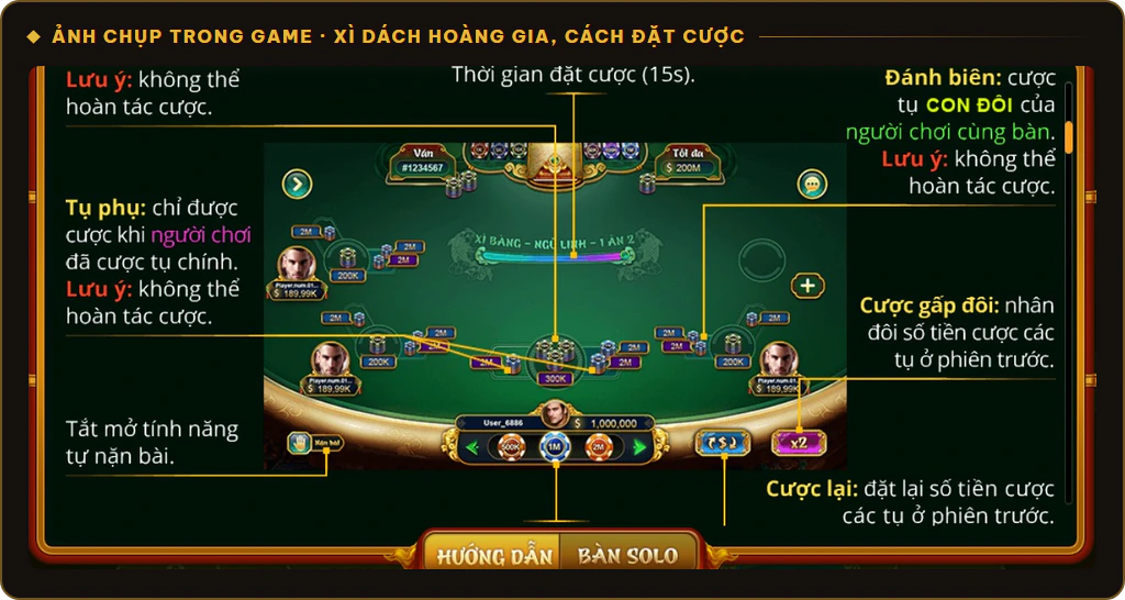 Cách đặt cược Xì Dách Hoàng Gia Sunwin với tụ chính, tụ phụ và đánh biên
