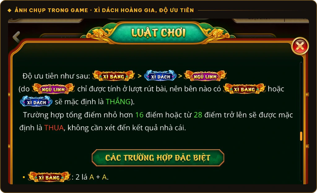Độ ưu tiên Xì Bàng, Xì Dách, Ngũ Linh trong Xì Dách Hoàng Gia Sunwin