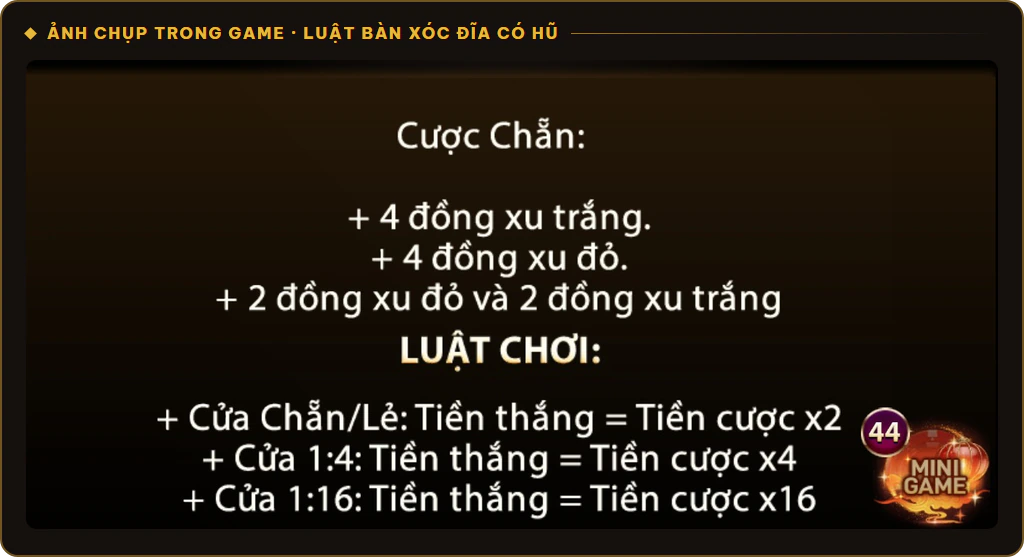 Luật bàn Xóc Đĩa có hũ trên Sunwin, Chẵn Lẻ x2, cửa 1:4 x4, cửa 1:16 x16