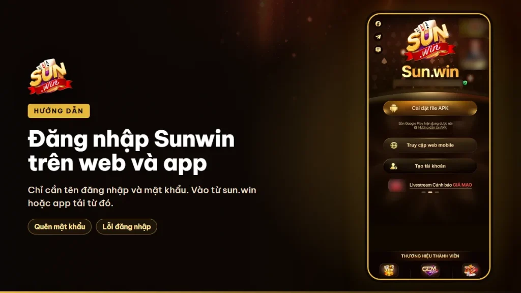 Đăng nhập Sunwin trên web và app