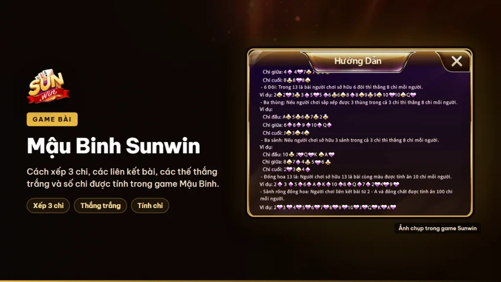 Cách chơi Mậu Binh trên Sunwin, xếp 3 chi và các thế thắng trắng