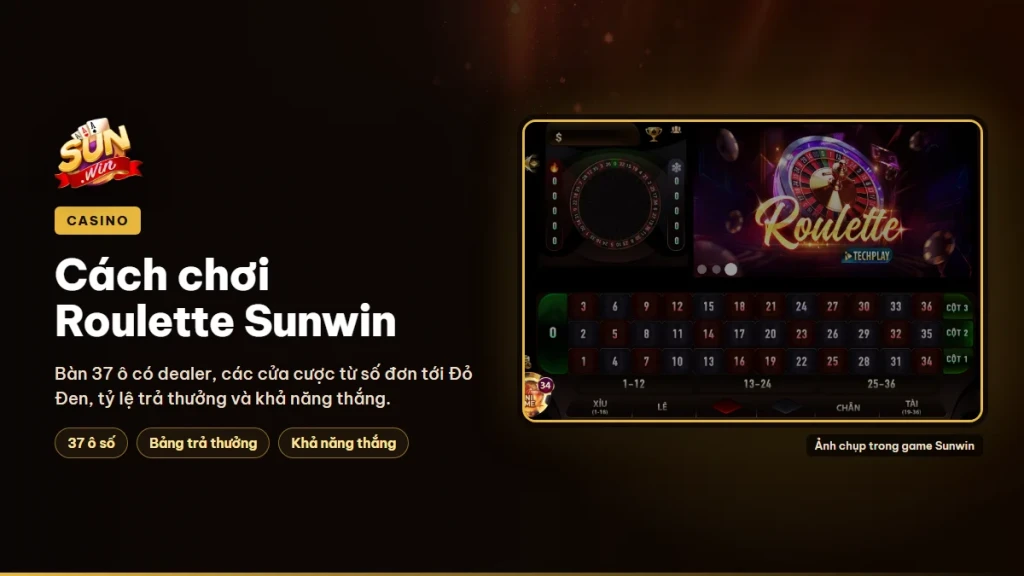 Cách chơi Roulette Sunwin, các cửa cược và tỷ lệ trả thưởng