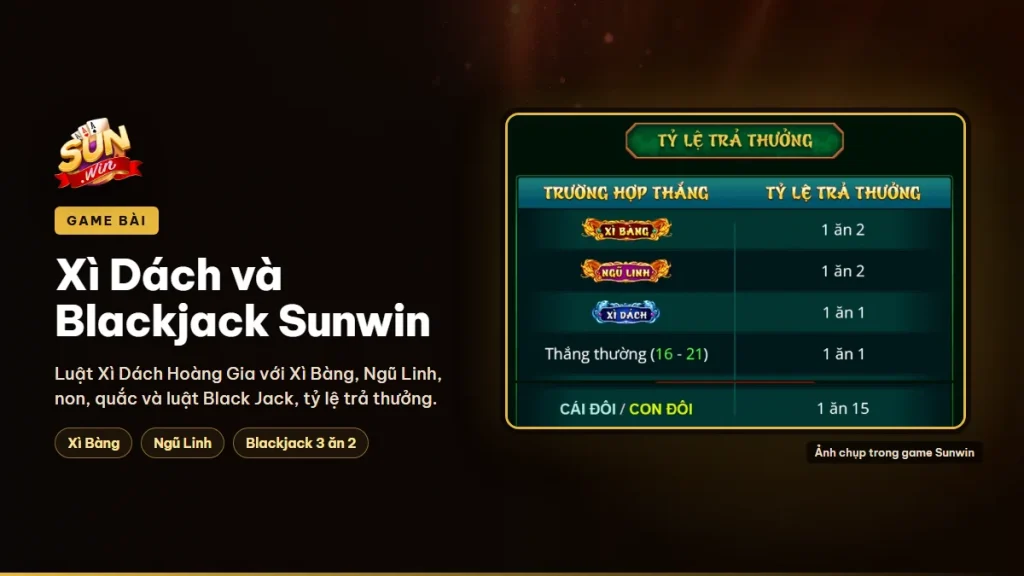 Cách chơi Xì Dách và Blackjack trên Sunwin, Xì Bàng, Ngũ Linh và tỷ lệ thưởng